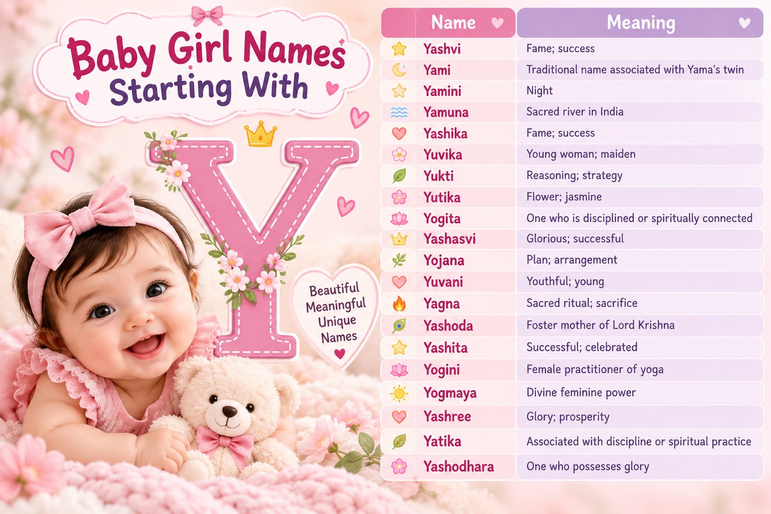 Baby girl names starting with Y with meanings